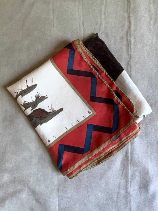 Perry Ellis Accessories - Vintage Perry Ellis Silk Scarf 31” Square Rolled Hem Bird Design